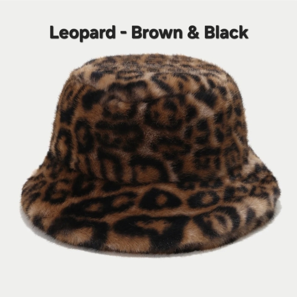 Faux Fur Bucket Hat Animal Print -3 Different Styles Leopard Print Cheetah Print - Picture 11 of 16